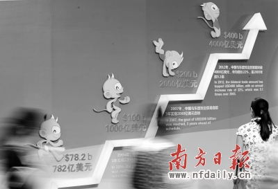 觀眾在中國—東盟博覽會十周年成就展上參觀。 新華社發