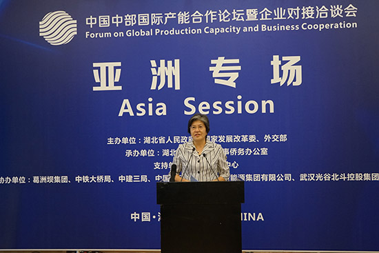 楊秀萍秘書長出席中國中部國際產能合作論壇亞洲專場并致辭